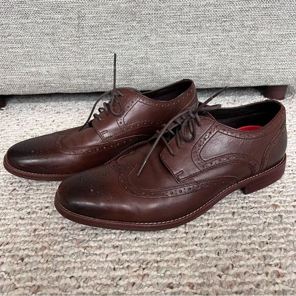 ROCKPORT Men’s Wingtip Oxford Dress Shoe Brown Leather Brogue Medallion Toe - Picture 11 of 12